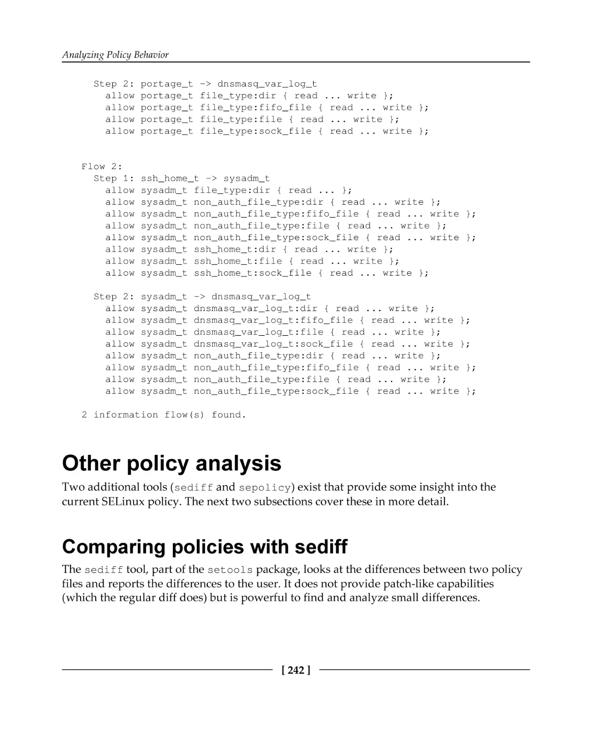 Other policy analysis
Comparing policies with sediff