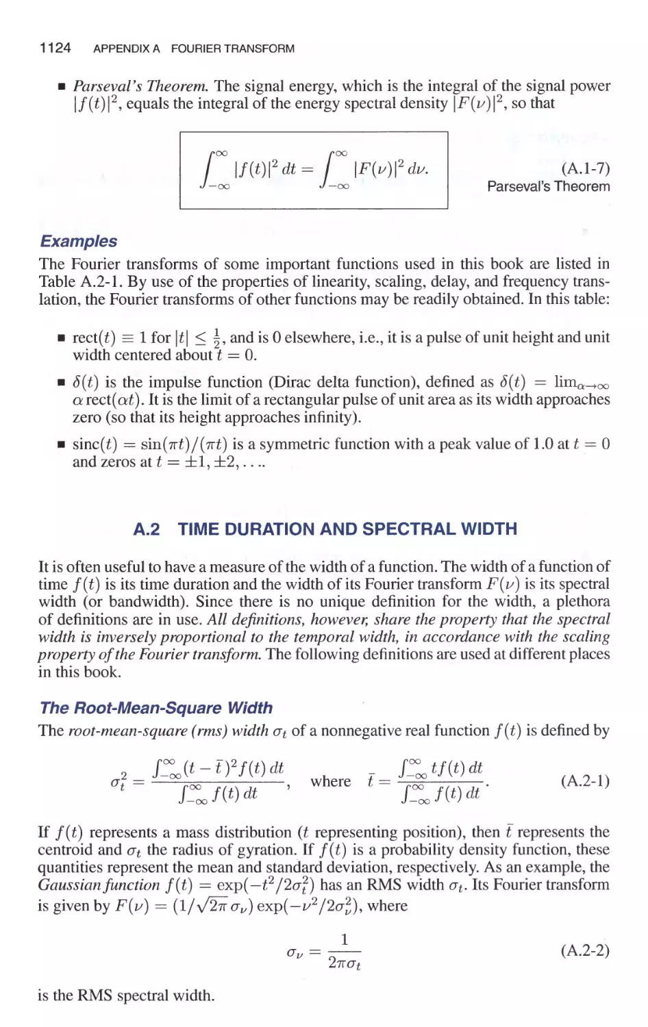 A.2 Time Duration and Spectral Width