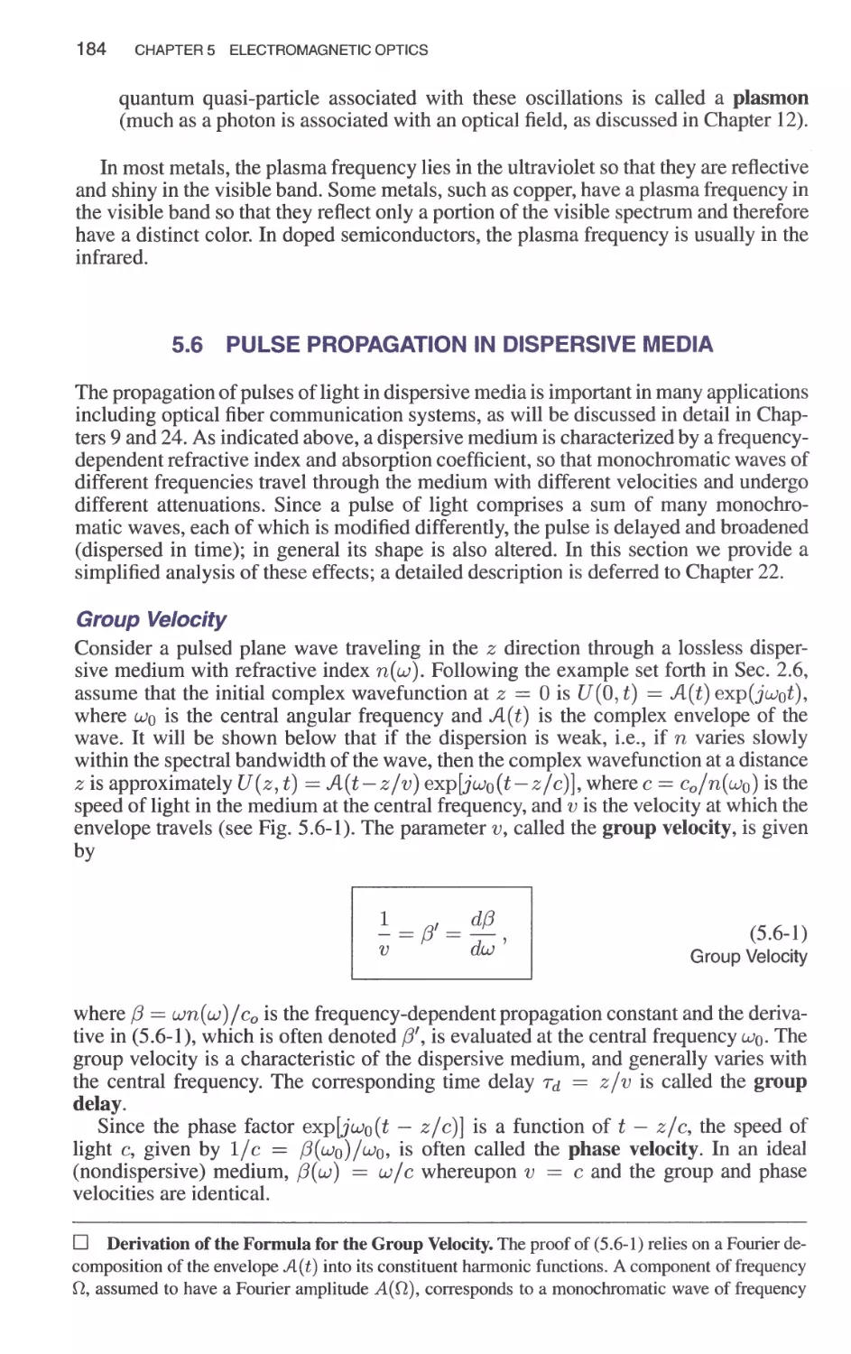 5.6 Pulse Propagation in Dispersive Media