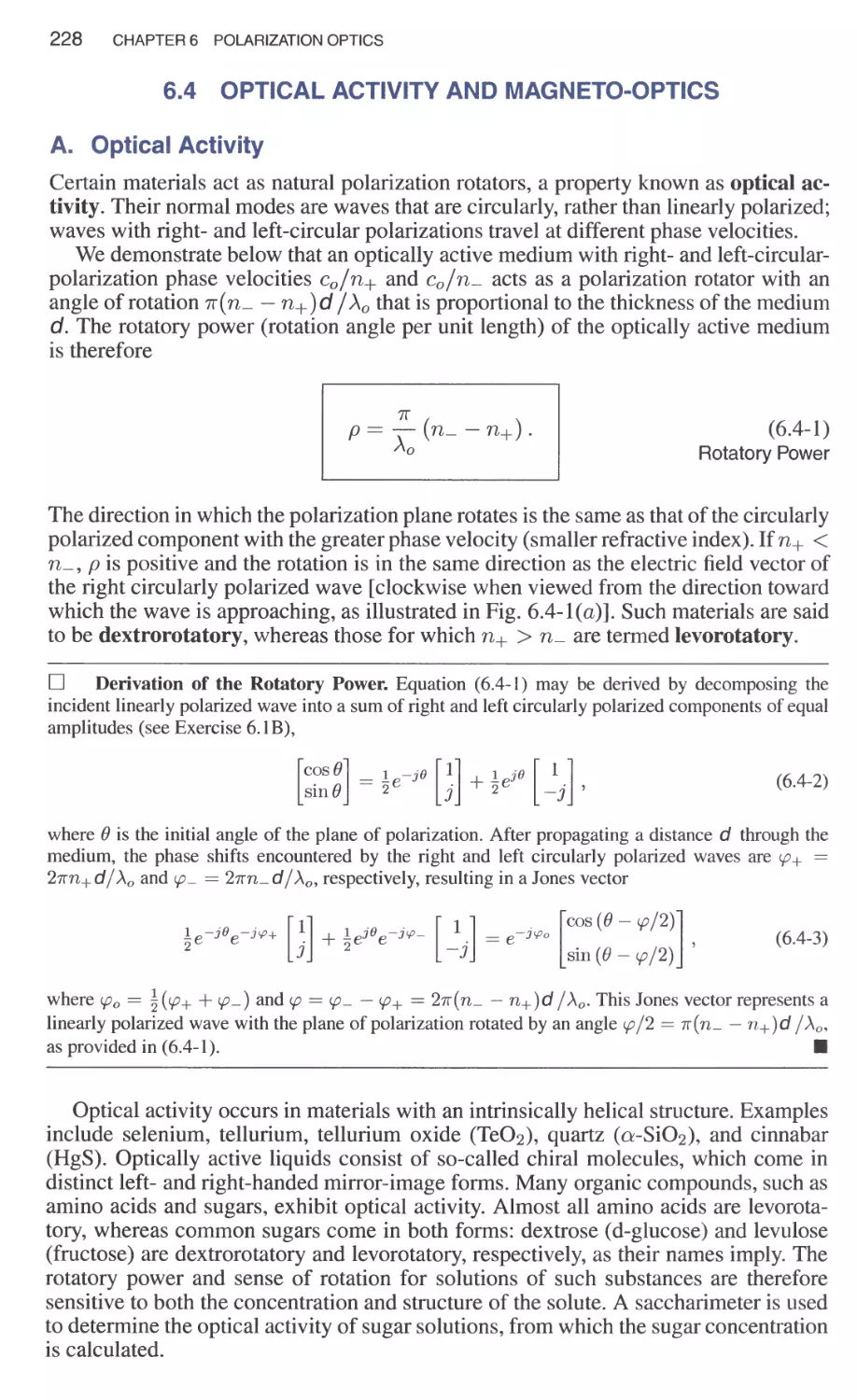 6.4 Optical Activity and Magneto-Optics