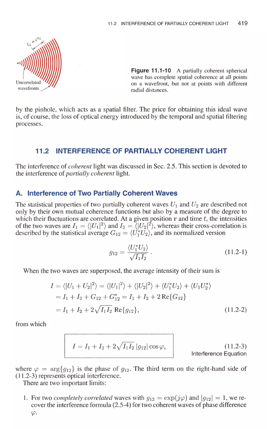 11.2 Interference of Partially Coherent Light