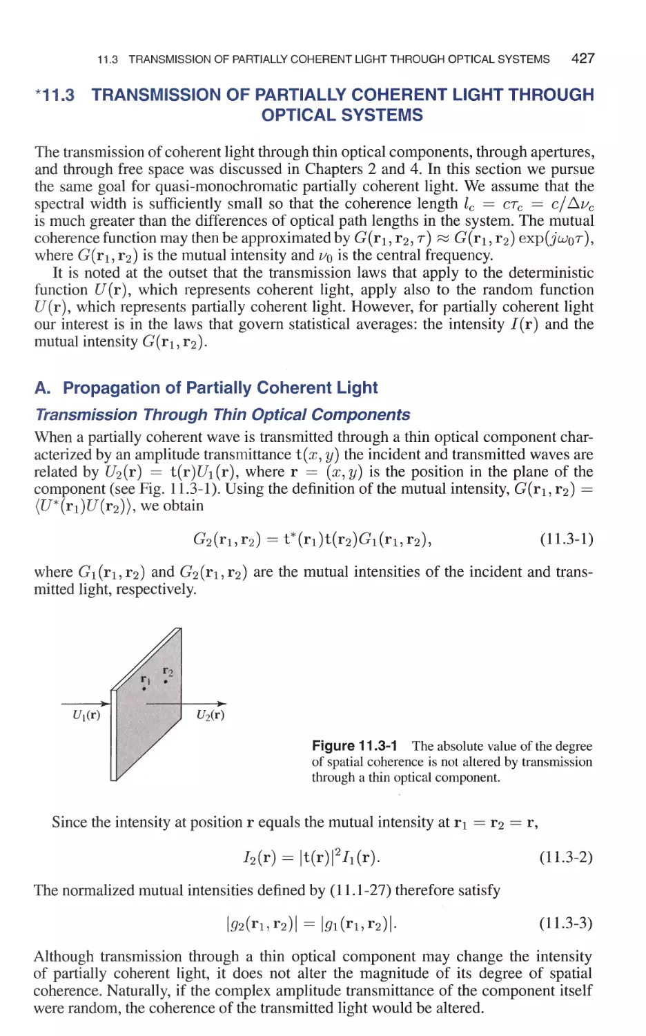 *11.3 Transmission of Partially Coherent Light Through Optical Systems