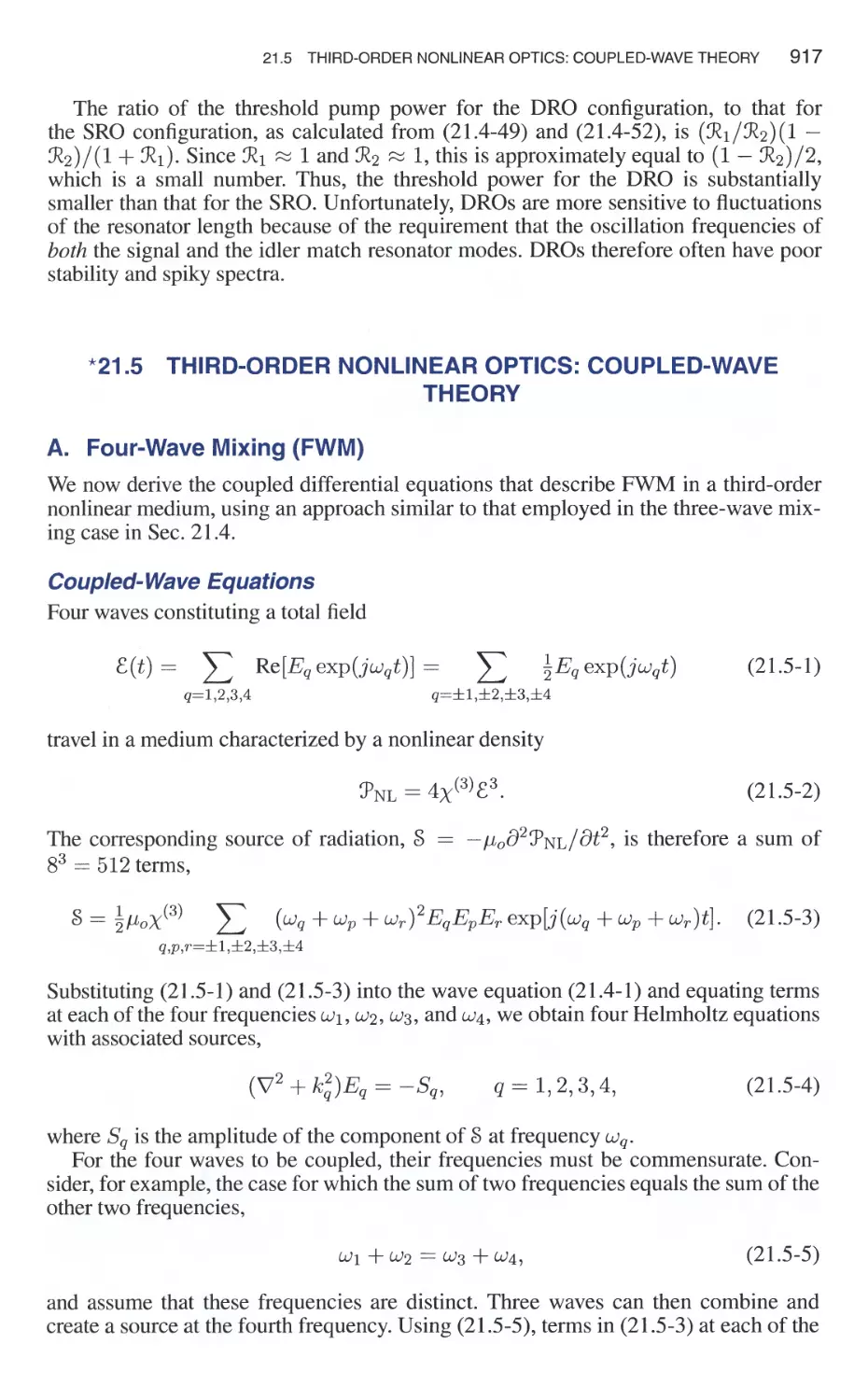 *21.5 Third-Order Nonlinear Optics: Coupled-Wave Theory