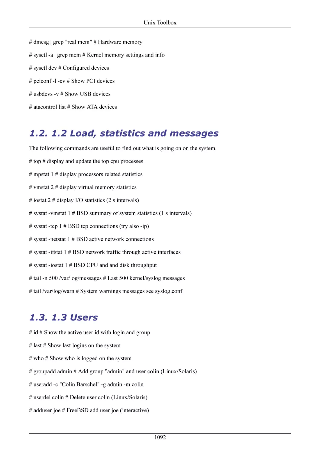 1.2 Load, statistics and messages
1.3 Users
