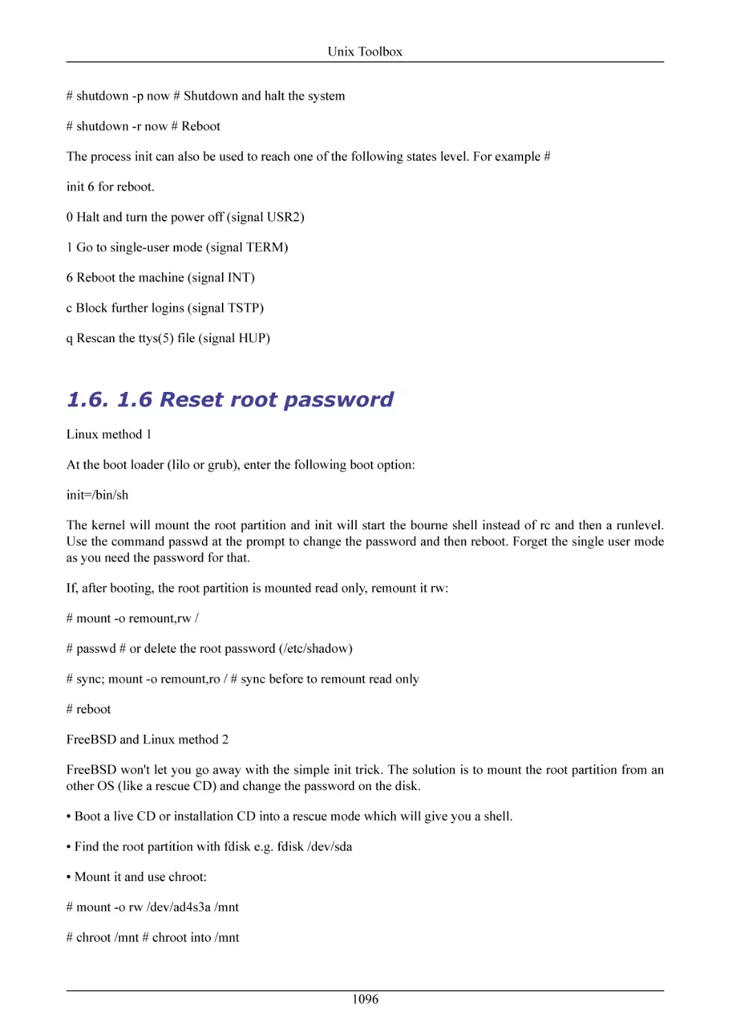 1.6 Reset root password