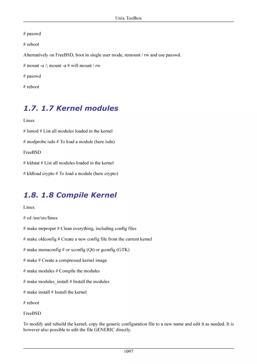 1.7 Kernel modules
1.8 Compile Kernel