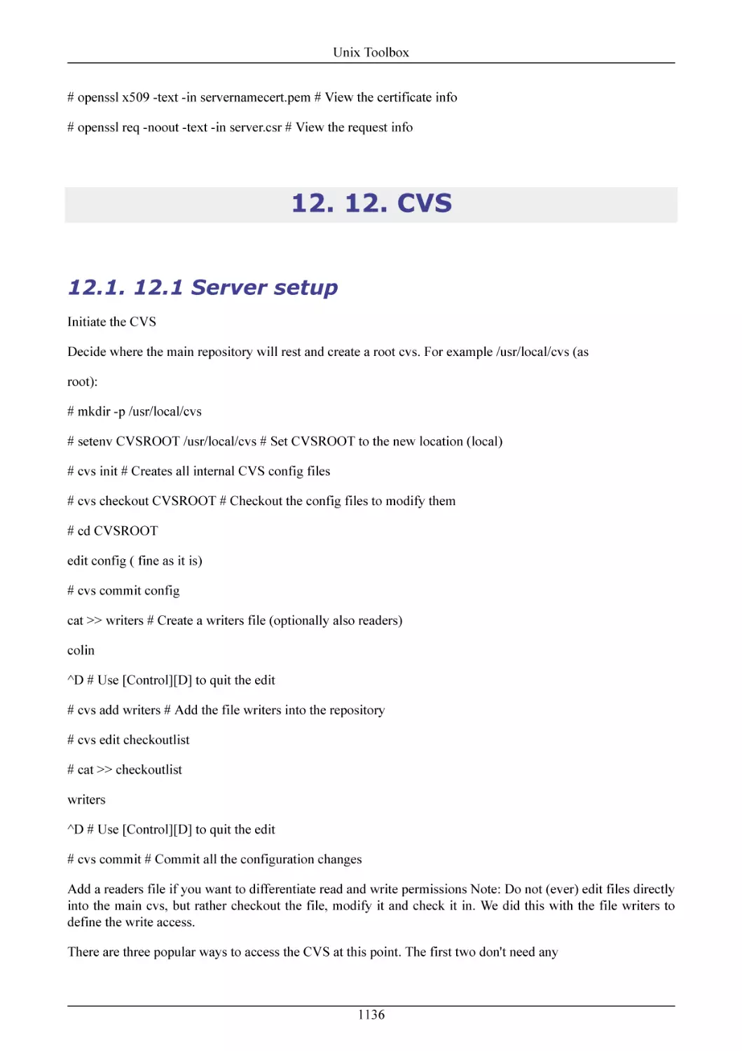 12. CVS
12.1 Server setup
