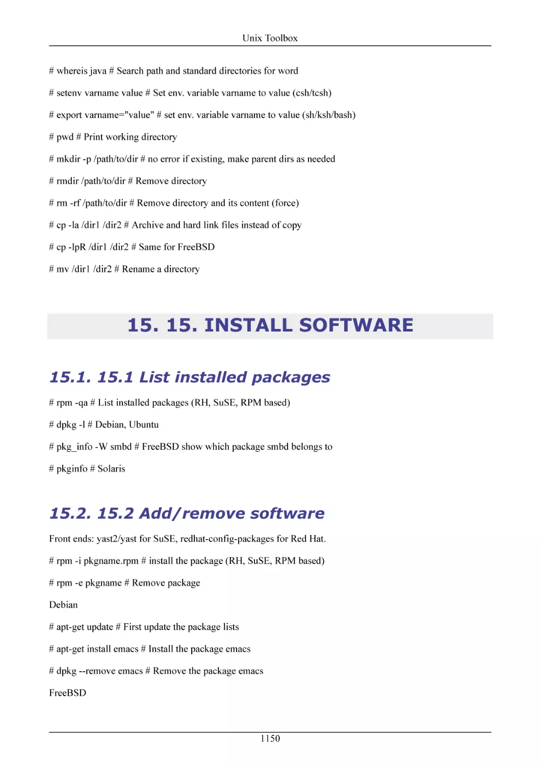 15. INSTALL SOFTWARE
15.1 List installed packages
15.2 Add/remove software