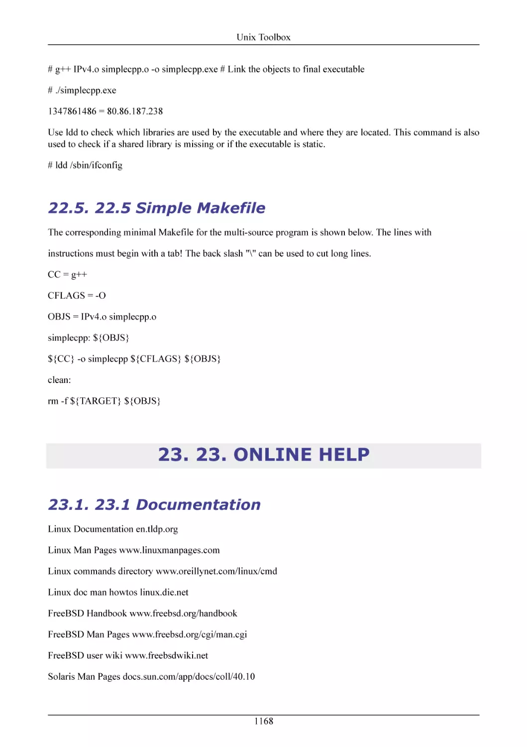 22.5 Simple Makefile
23. ONLINE HELP
23.1 Documentation