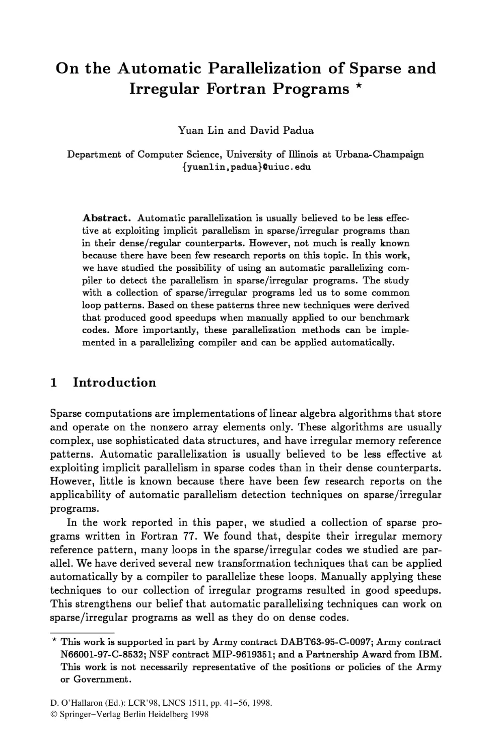 On the Automatic Parallelization of Sparse and Irregular Fortran Programs
Introduction