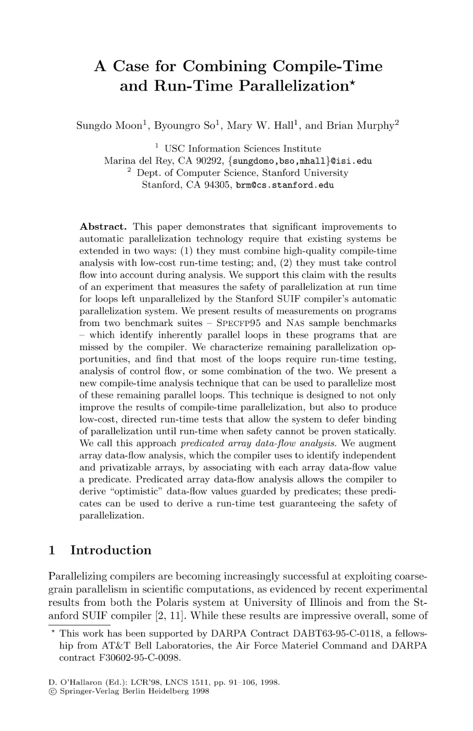 A Case for Combining Compile-Time and Run-Time Parallelization
Introduction