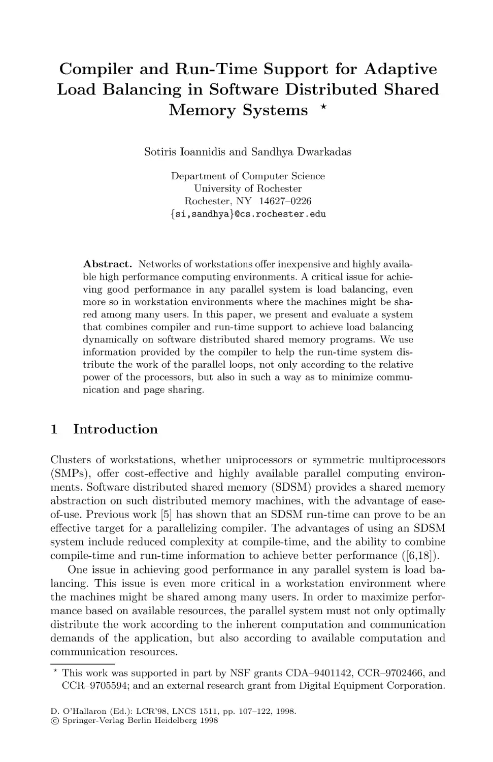 Compiler and Run-Time Support for Adaptive Load Balancing in Software Distributed Shared Memory Systems
Introduction