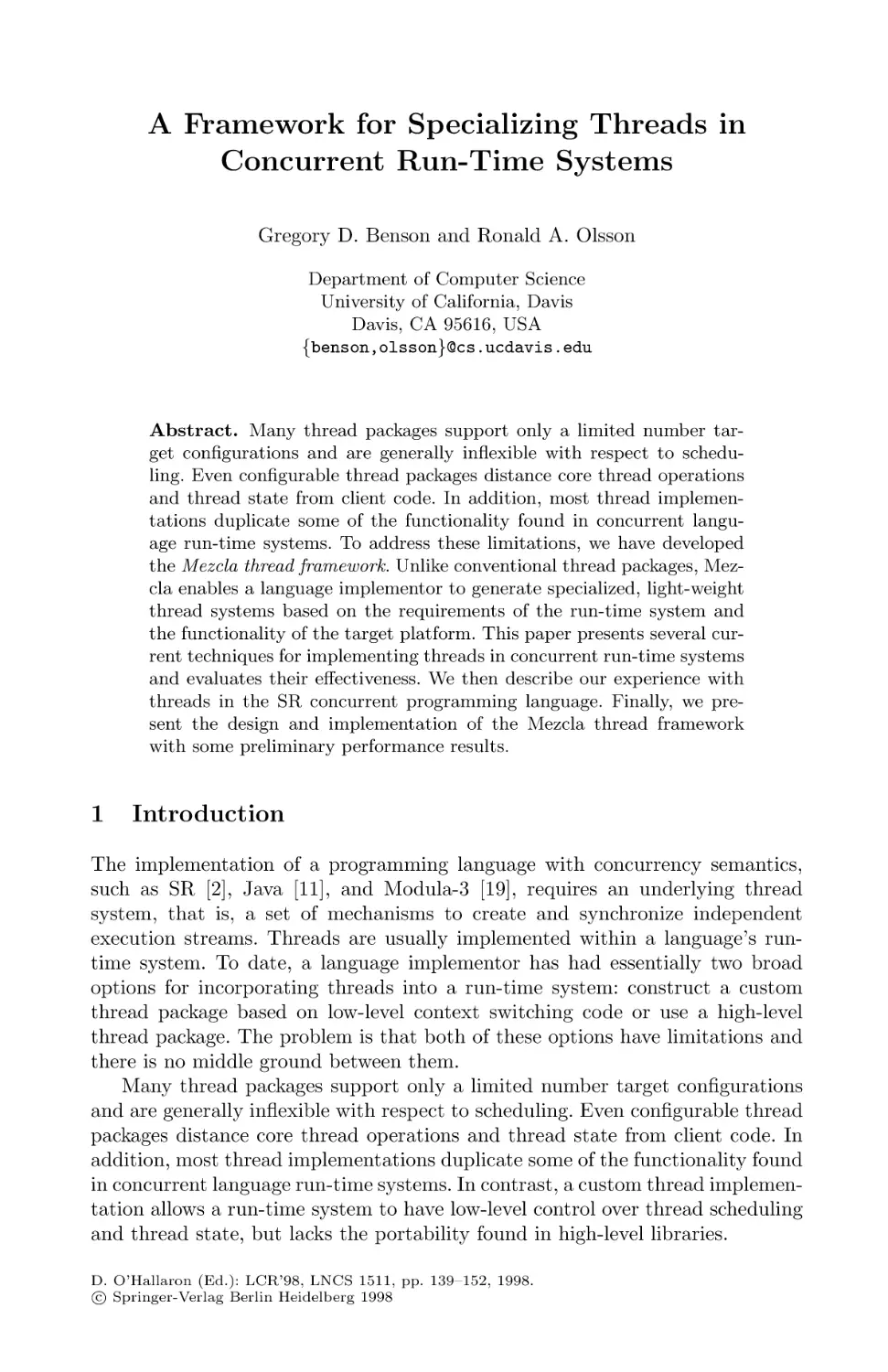 A Framework for Specializing Threads in Concurrent Run-Time Systems
Introduction