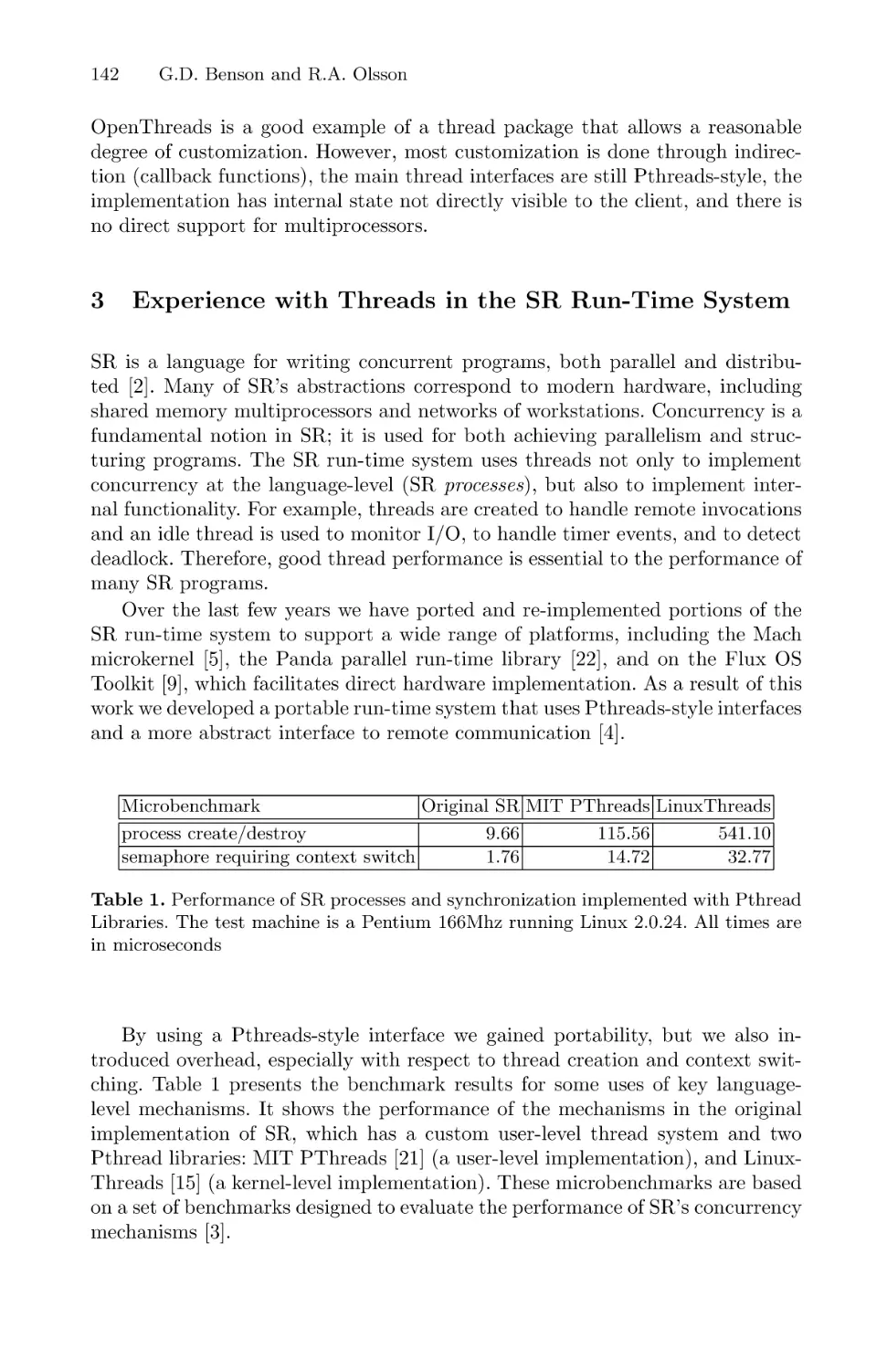 Experience with Threads in the SR Run-Time System