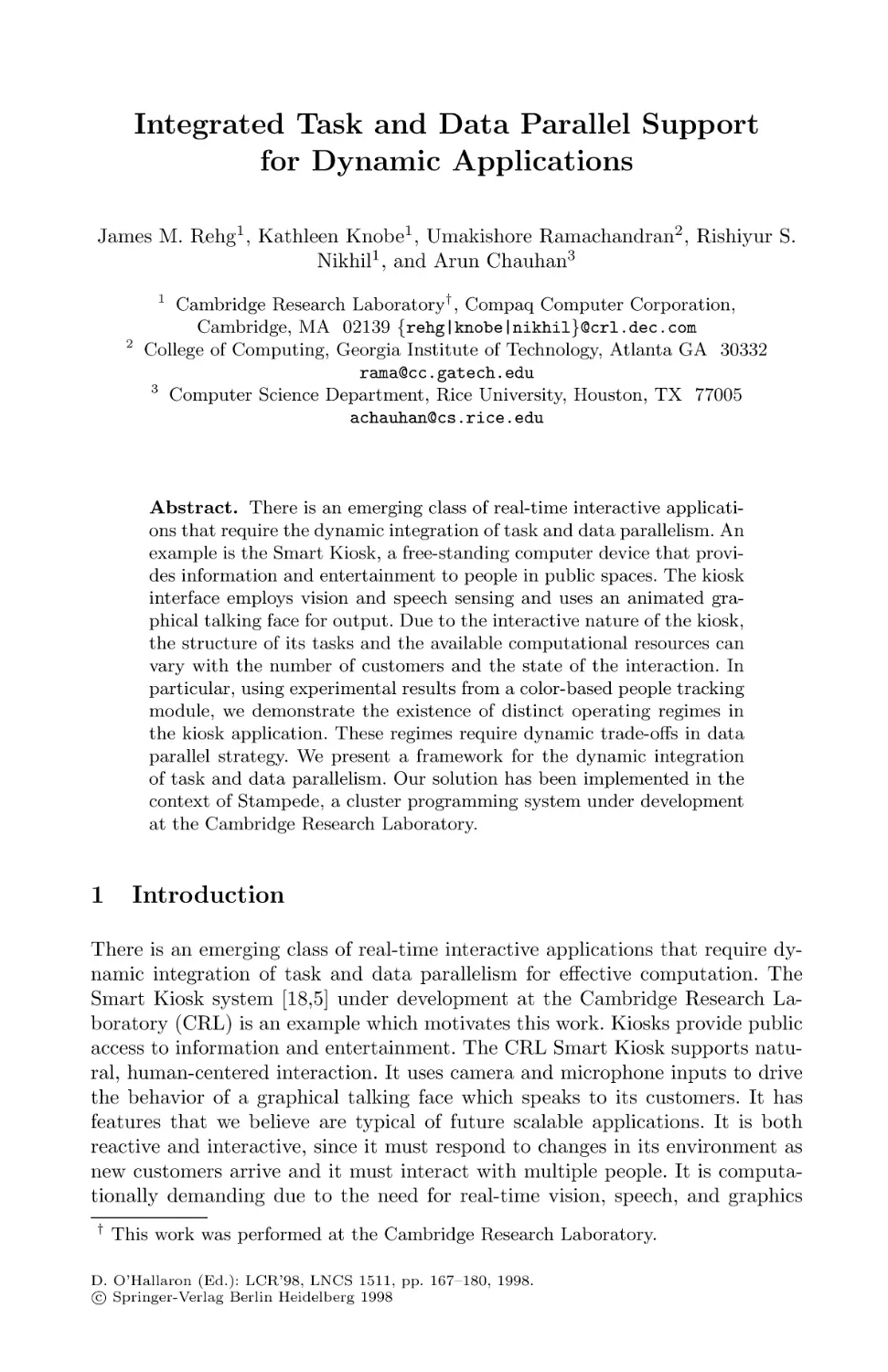 Integrated Task and Data Parallel Support for Dynamic Applications
Introduction