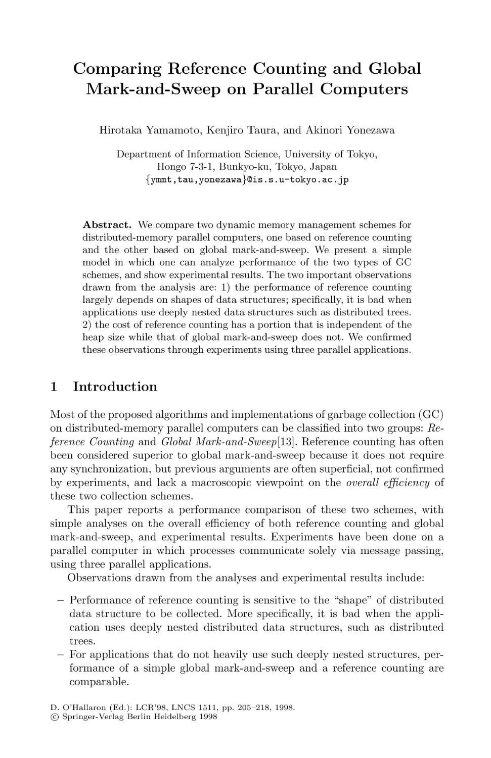 Comparing Reference Counting and Global Mark-and-Sweep on Parallel Computers
Introduction