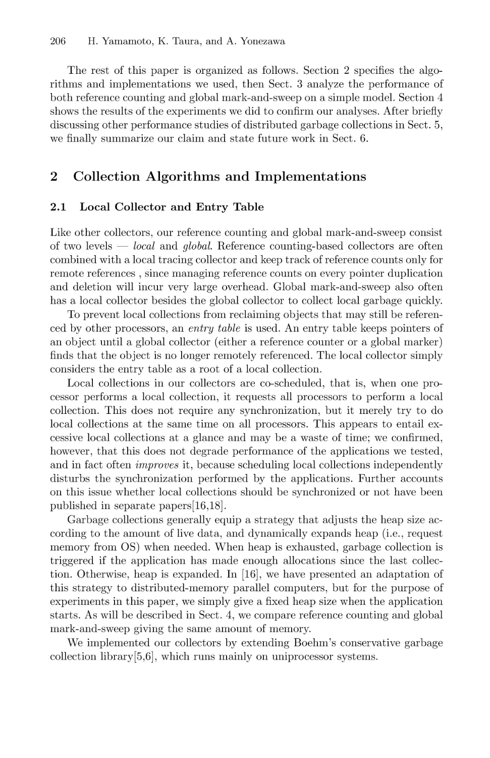 Collection Algorithms and Implementations
Local Collector and Entry Table
Reference Counting