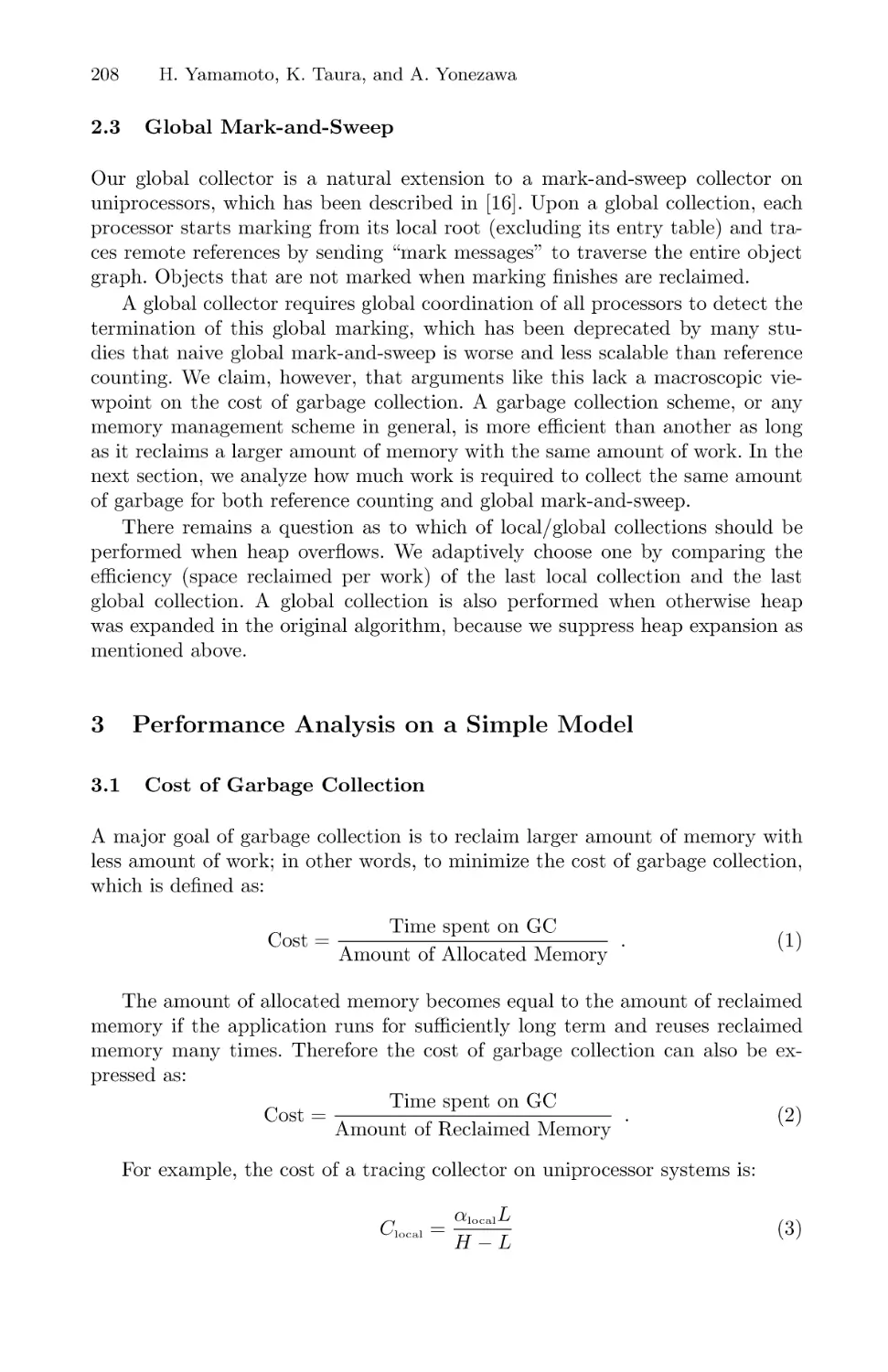 Performance Analysis on a Simple Model
Cost of Garbage Collection