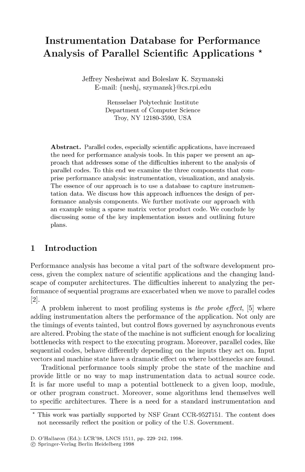 Instrumentation Database for Performance Analysis of Parallel Scientific Applications
Introduction