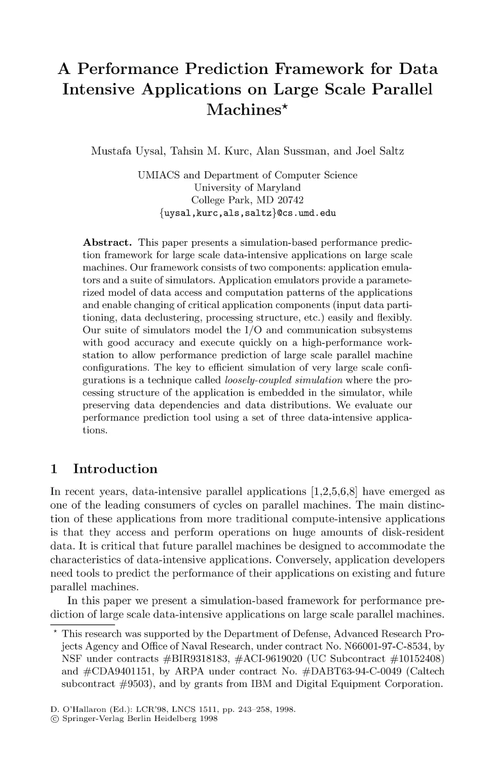 A Performance Prediction Framework for Data Intensive Applications on Large Scale Parallel Machines
Introduction