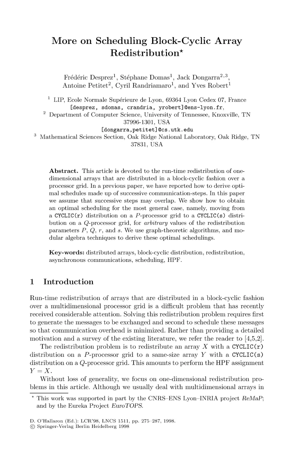 More on Scheduling Block-Cyclic Array Redistribution
Introduction