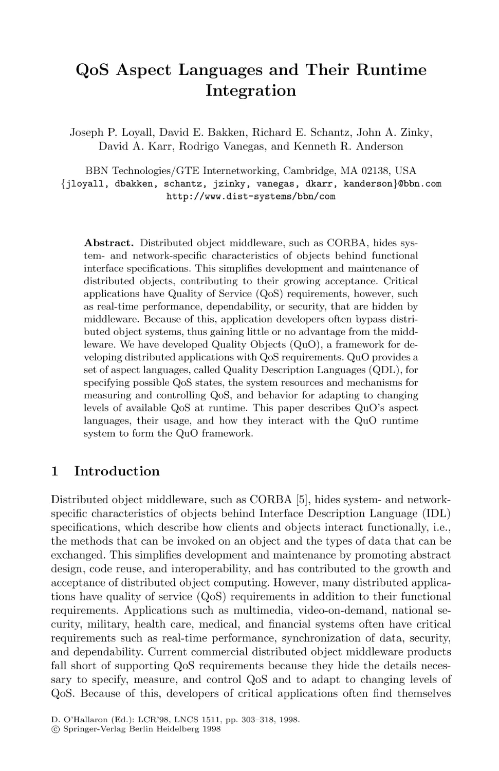 QoS Aspect Languages and Their Runtime Integration
Introduction