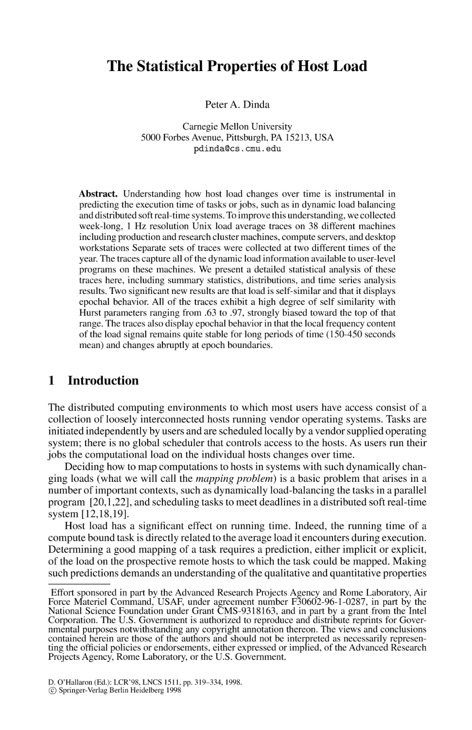 The Statistical Properties of Host Load
Introduction