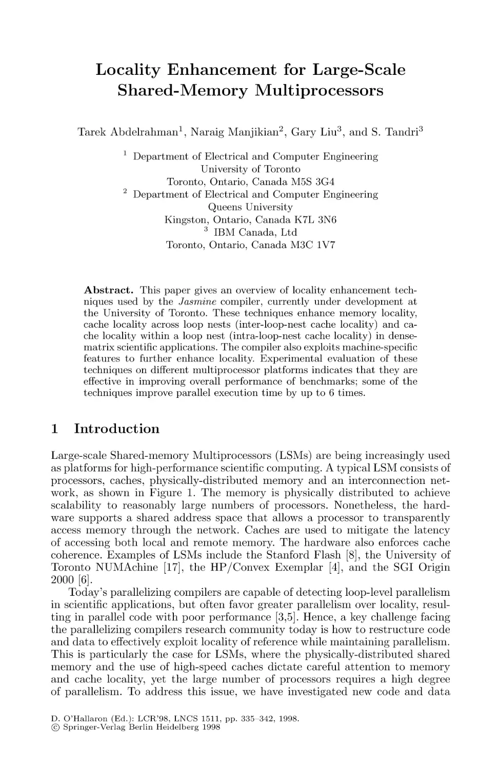 Locality Enhancement for Large-Scale Shared-Memory Multiprocessors
Introduction