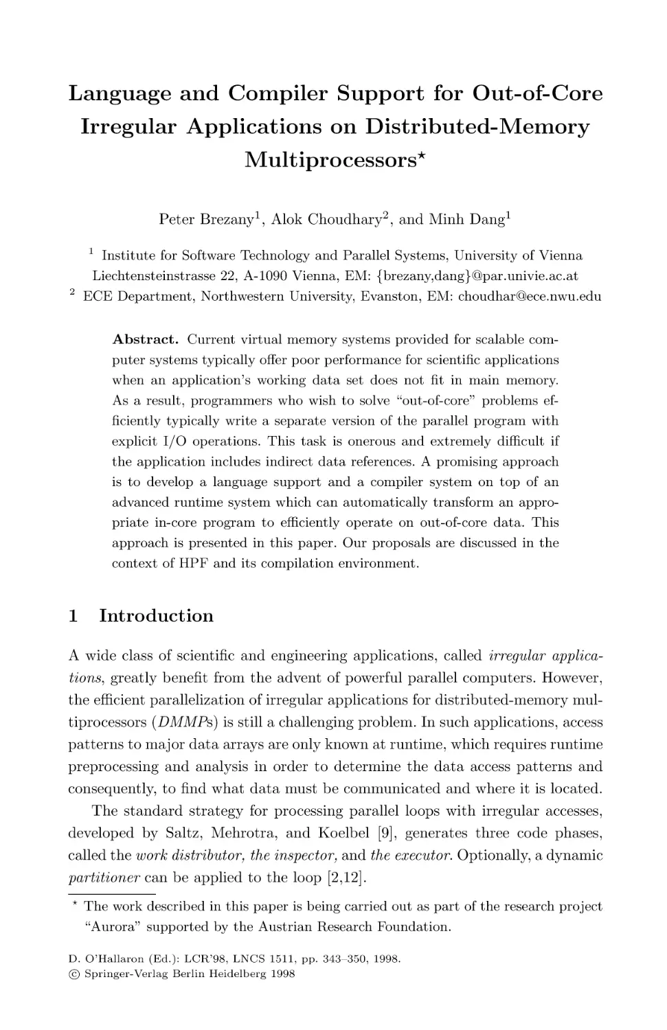 Language and Compiler Support for Out-of-Core Irregular Applications on Distributed-Memory Multiprocessors
Introduction