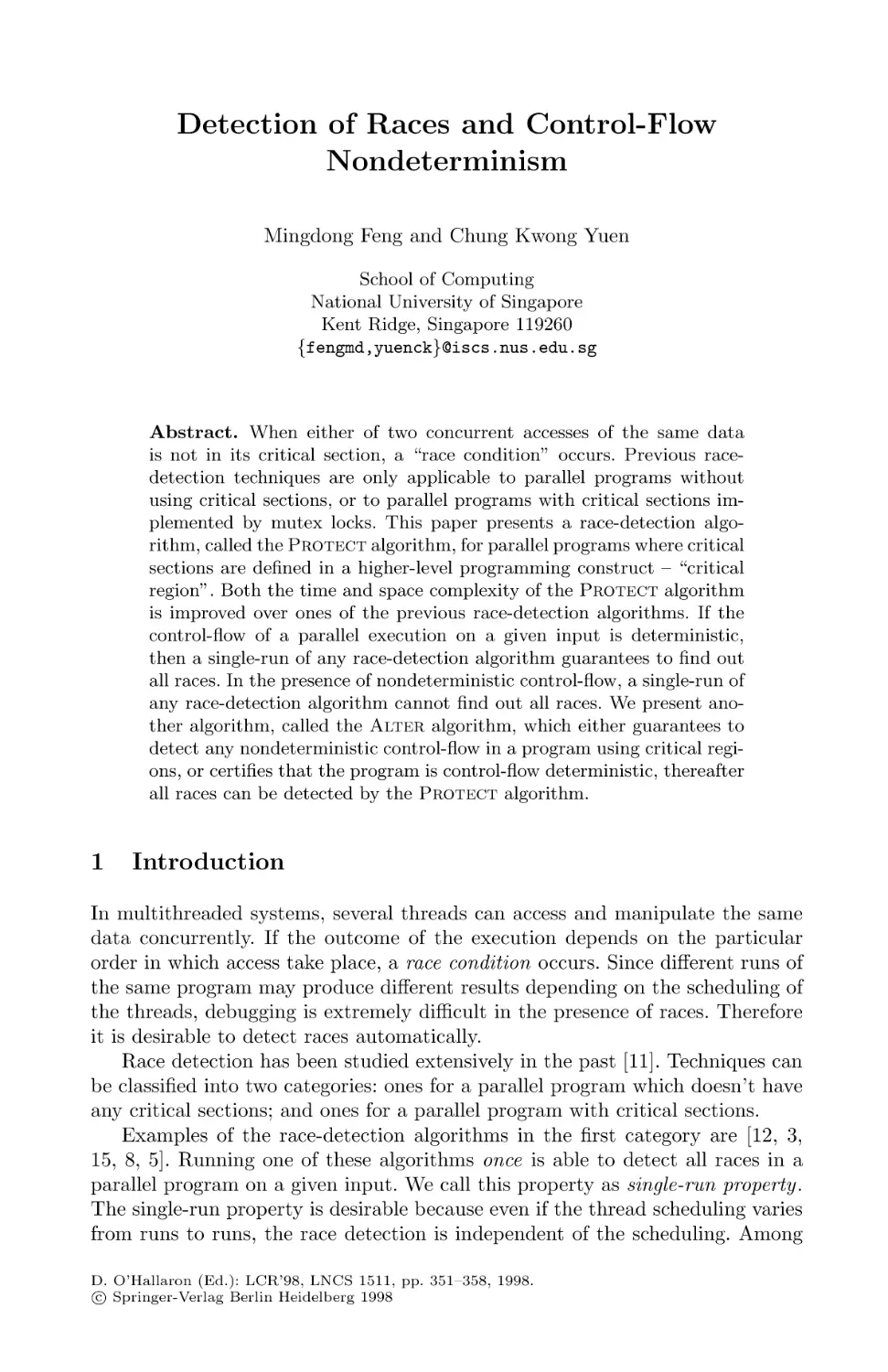 Detection of Races and Control-Flow Nondeterminism
Introduction