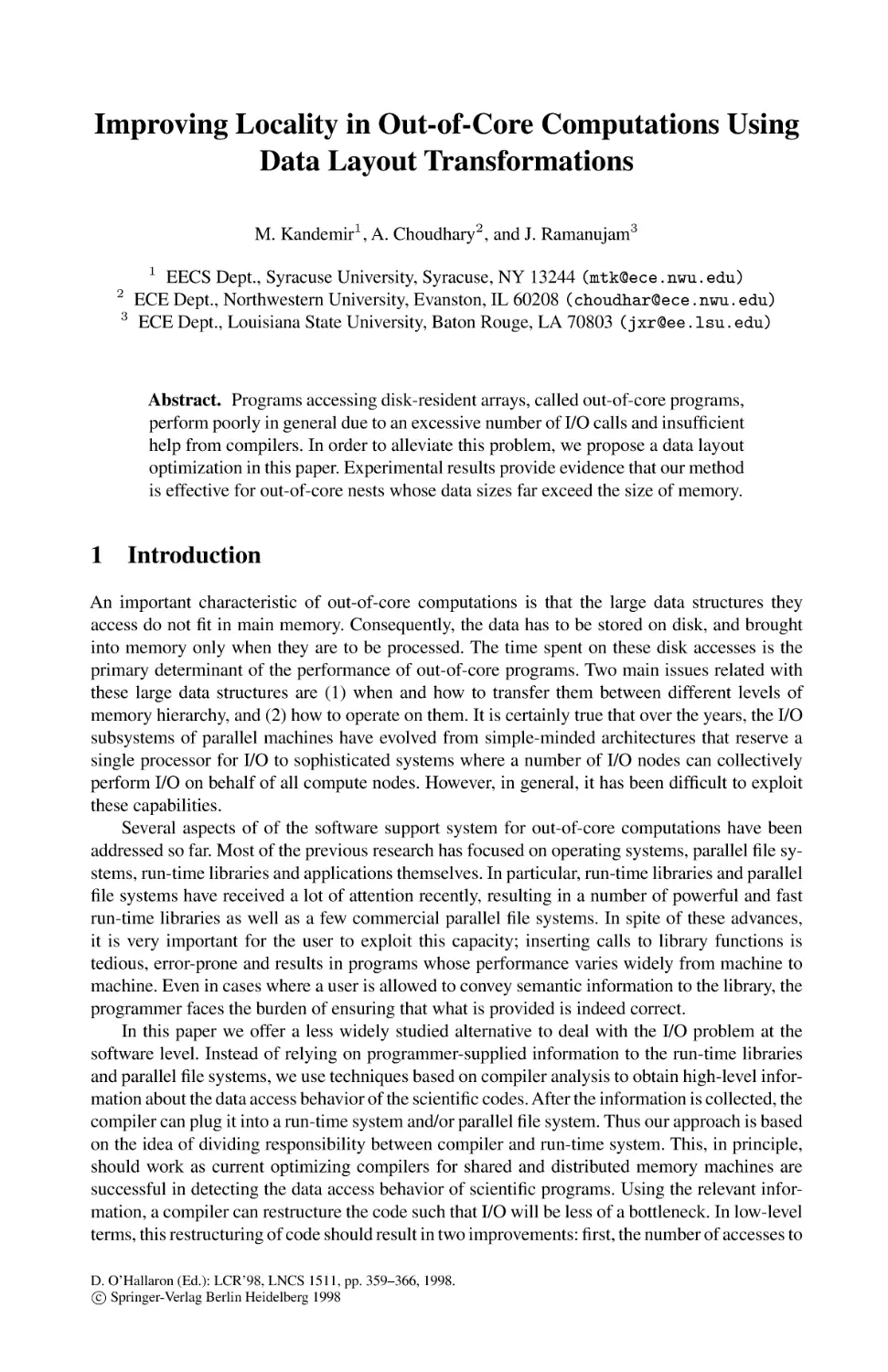 Improving Locality in Out-of-Core Computations Using Data Layout Transformations
Introduction