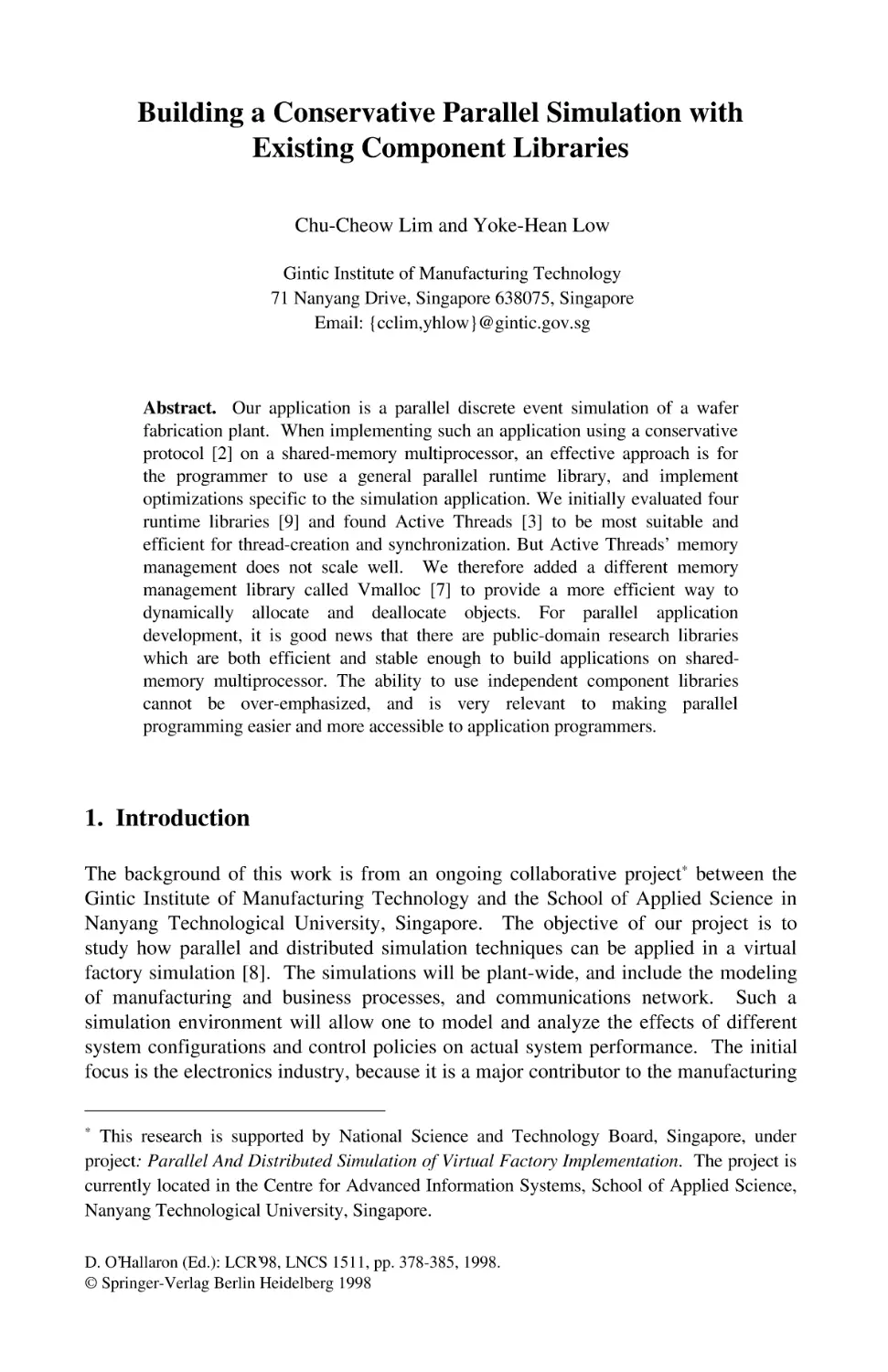 Building a Conservative Parallel Simulation with Existing Component Libraries
1.  Introduction