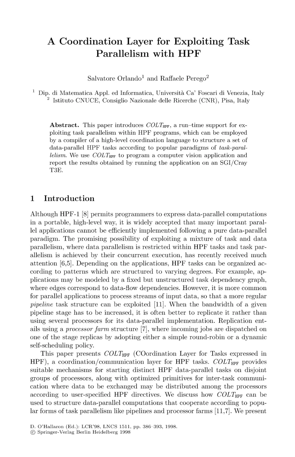 A Coordination Layer for Exploiting Task Parallelism with HPF
Introduction