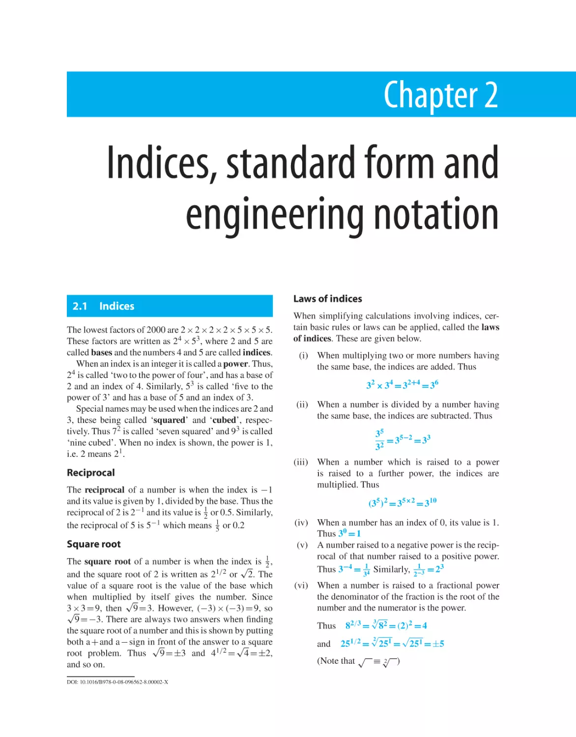 Chapter 2. Indices, standard form and engineering notation
2.1 Indices