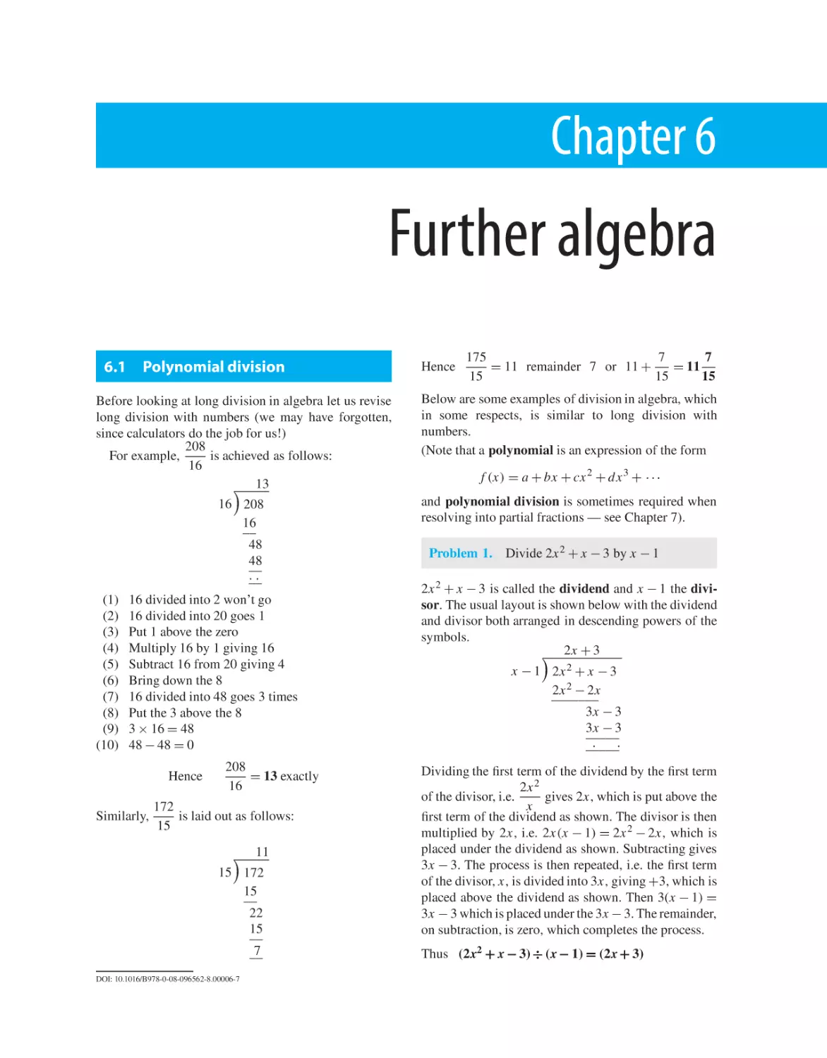Chapter 6. Further algebra
6.1 Polynomial division