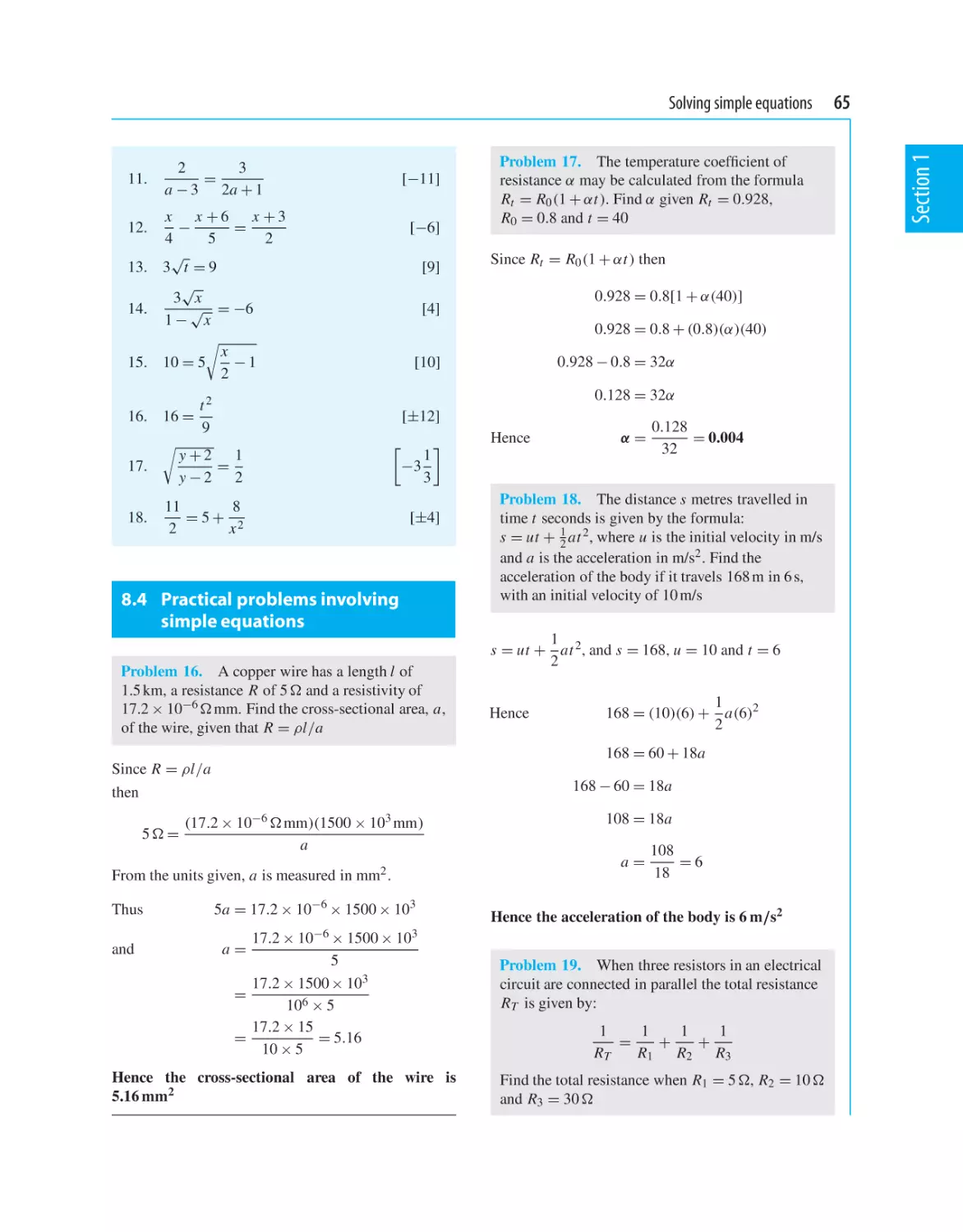 8.4 Practical problems involving simple equations