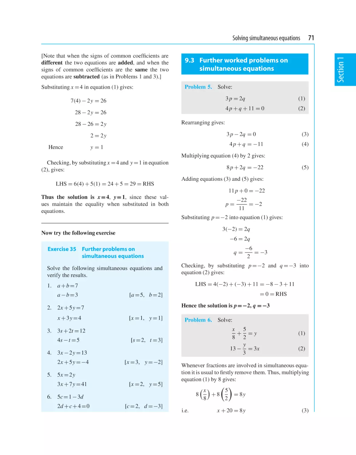 9.3 Further worked problems on simultaneous equations