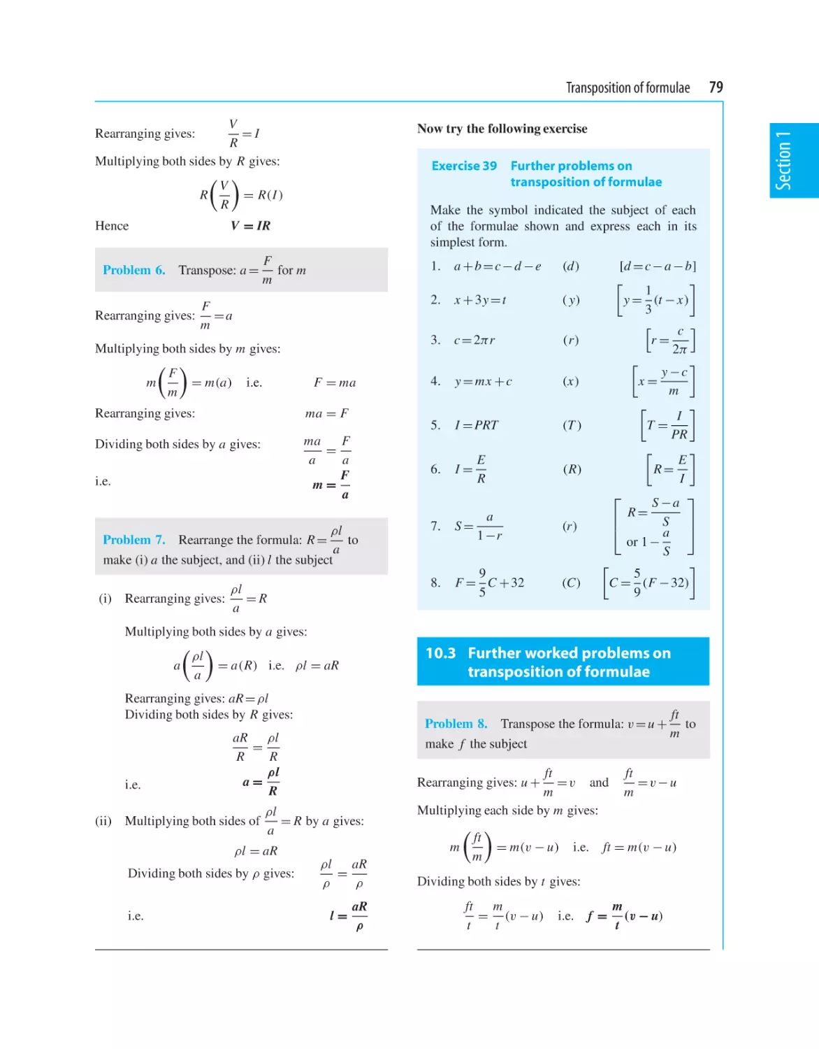 10.3 Further worked problems on transposition of formulae