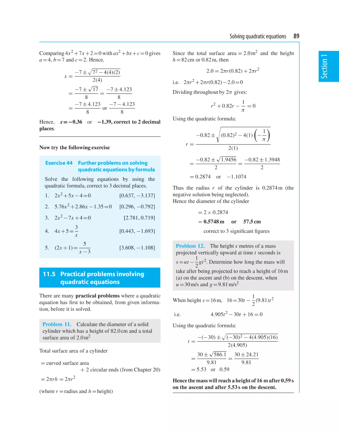 11.5 Practical problems involving quadratic equations