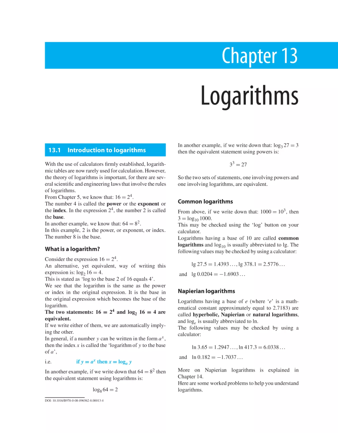 Chapter 13. Logarithms
13.1 Introduction to logarithms