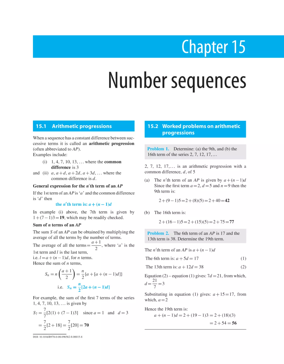 Chapter 15. Number sequences
15.1 Arithmetic progressions
15.2 Worked problems on arithmetic progressions