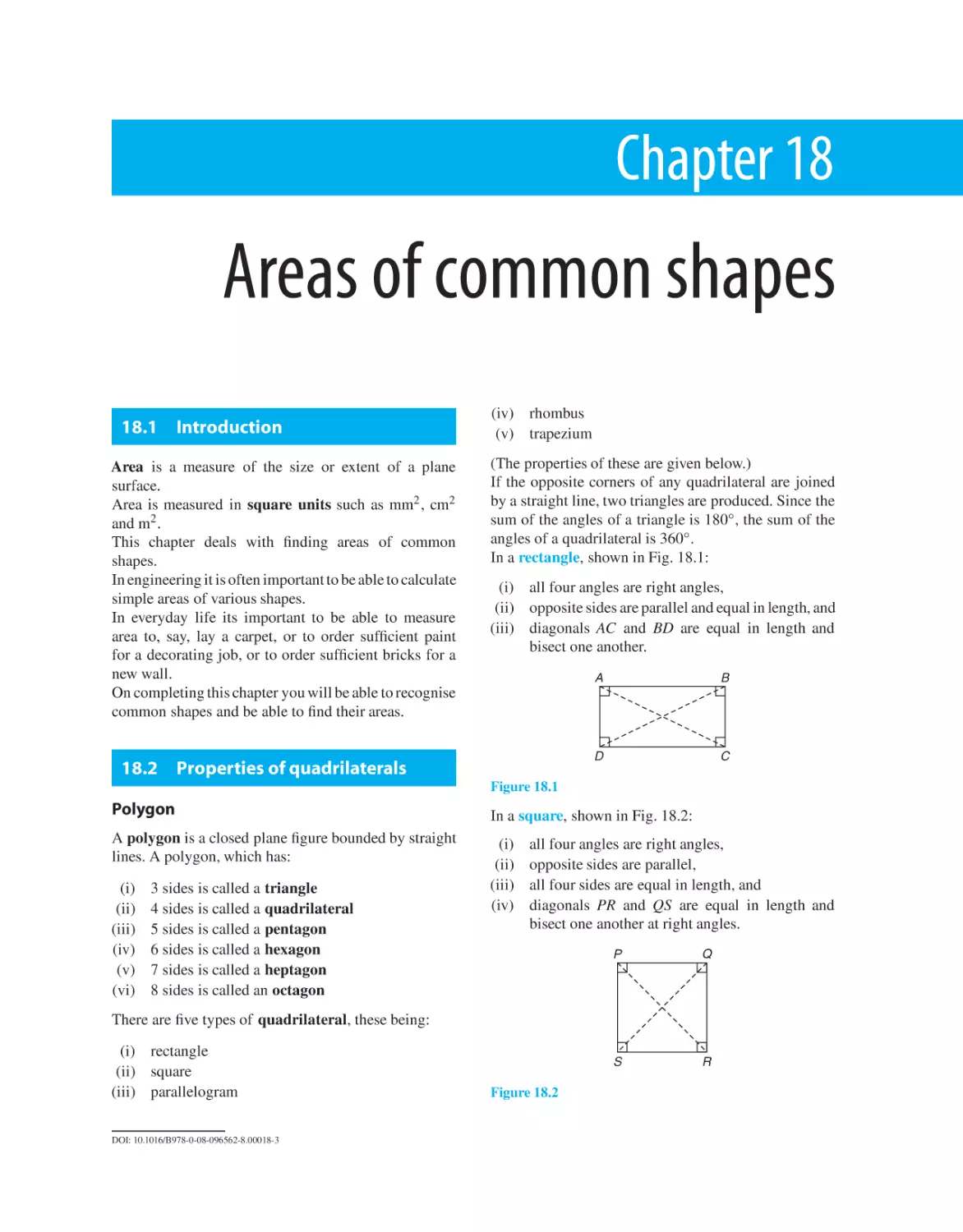 Chapter 18. Areas of common shapes
18.1 Introduction
18.2 Properties of quadrilaterals