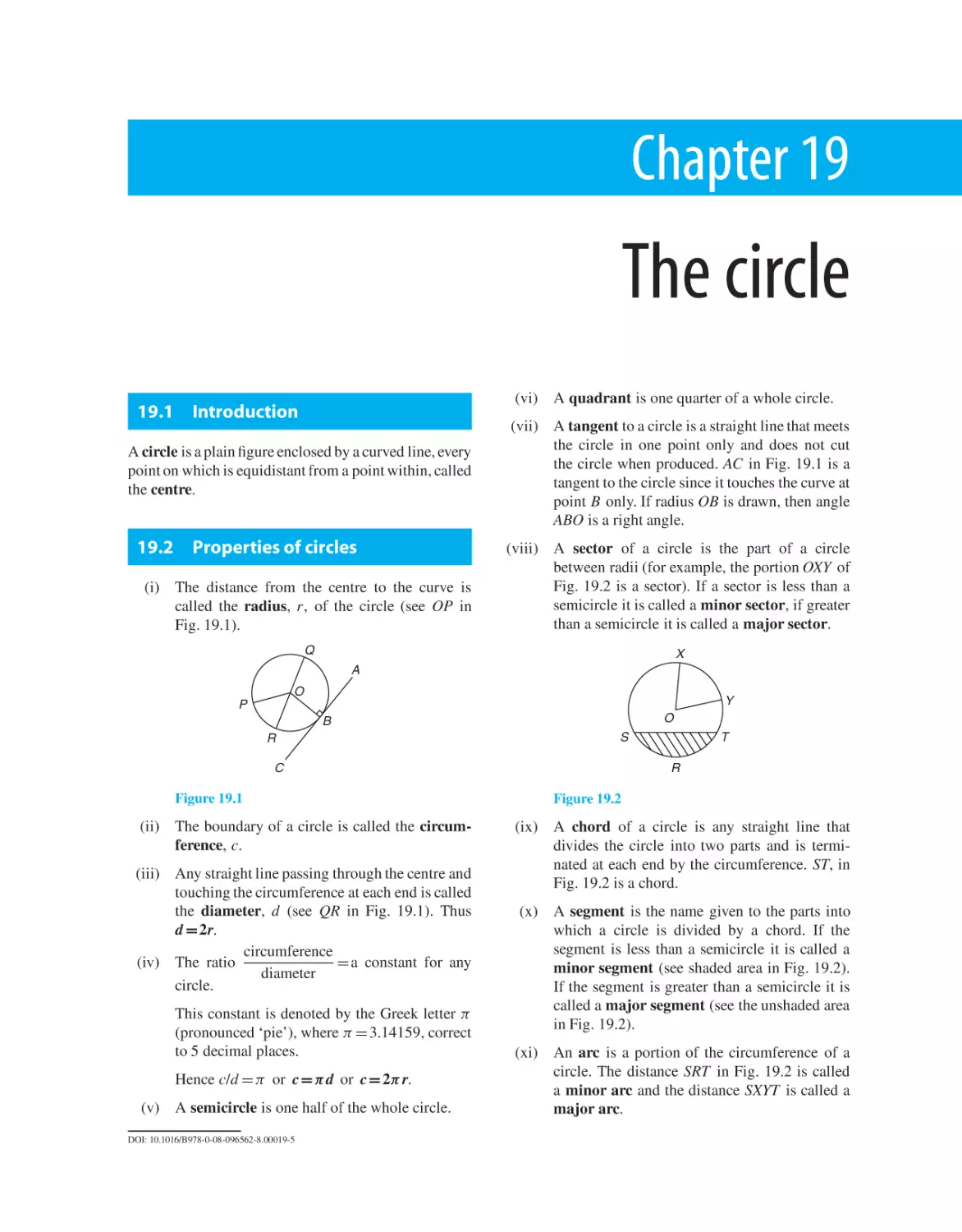 Chapter 19. The circle
19.1 Introduction
19.2 Properties of circles