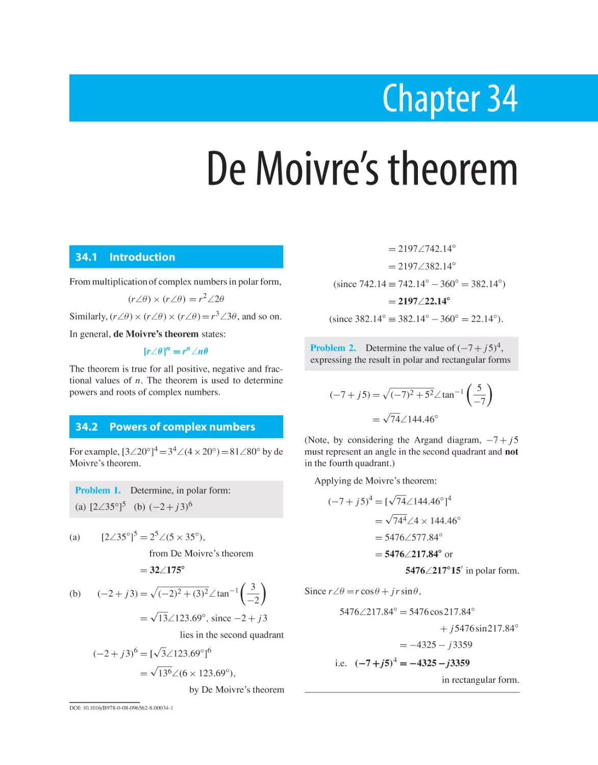 Chapter 34. De Moivre’s theorem
34.1 Introduction
34.2 Powers of complex numbers