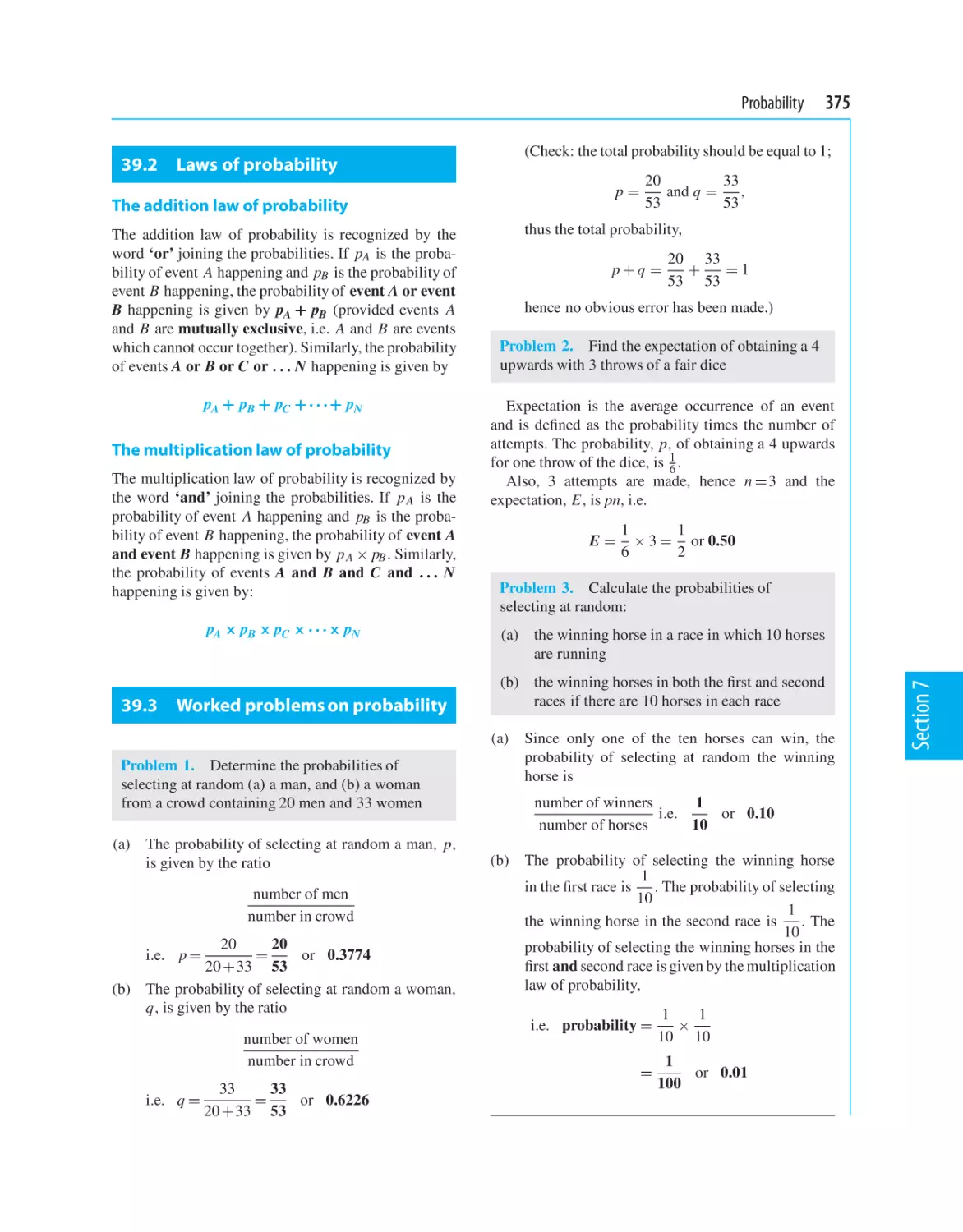 39.2 Laws of probability
39.3 Worked problems on probability