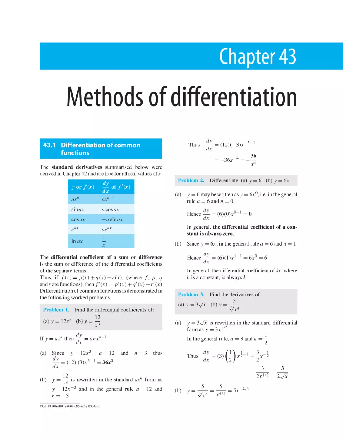 Chapter 43. Methods of differentiation
43.1 Differentiation of common functions