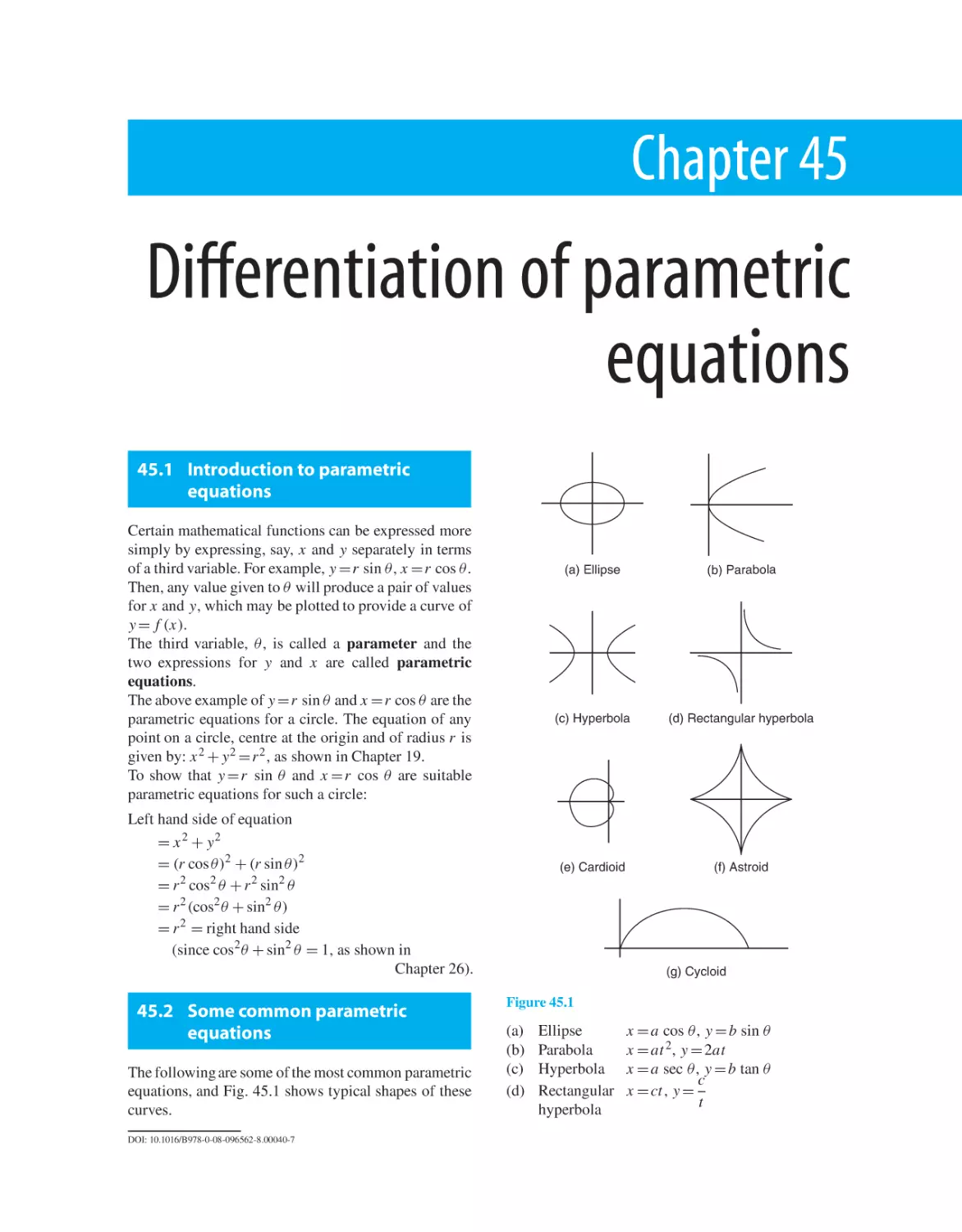 Chapter 45. Differentiation of parametric equations
45.1 Introduction to parametric equations
45.2 Some common parametric equations