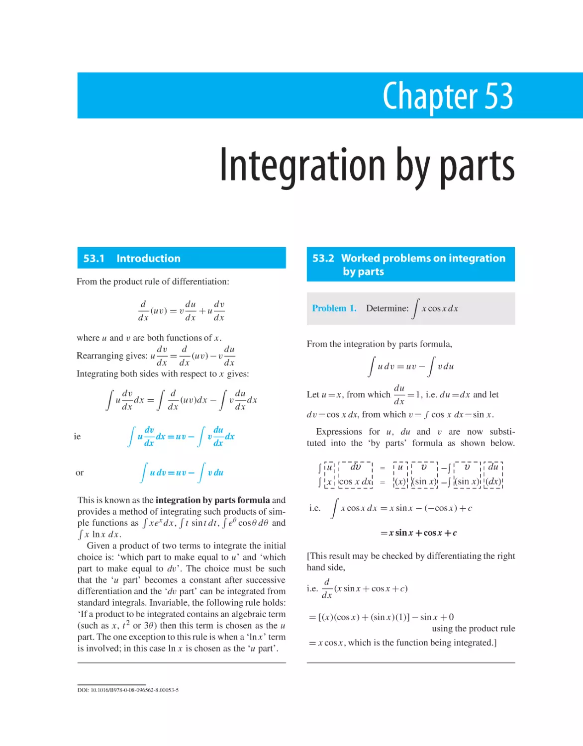 Chapter 53. Integration by parts
53.1 Introduction
53.2 Worked problems on integration by parts
