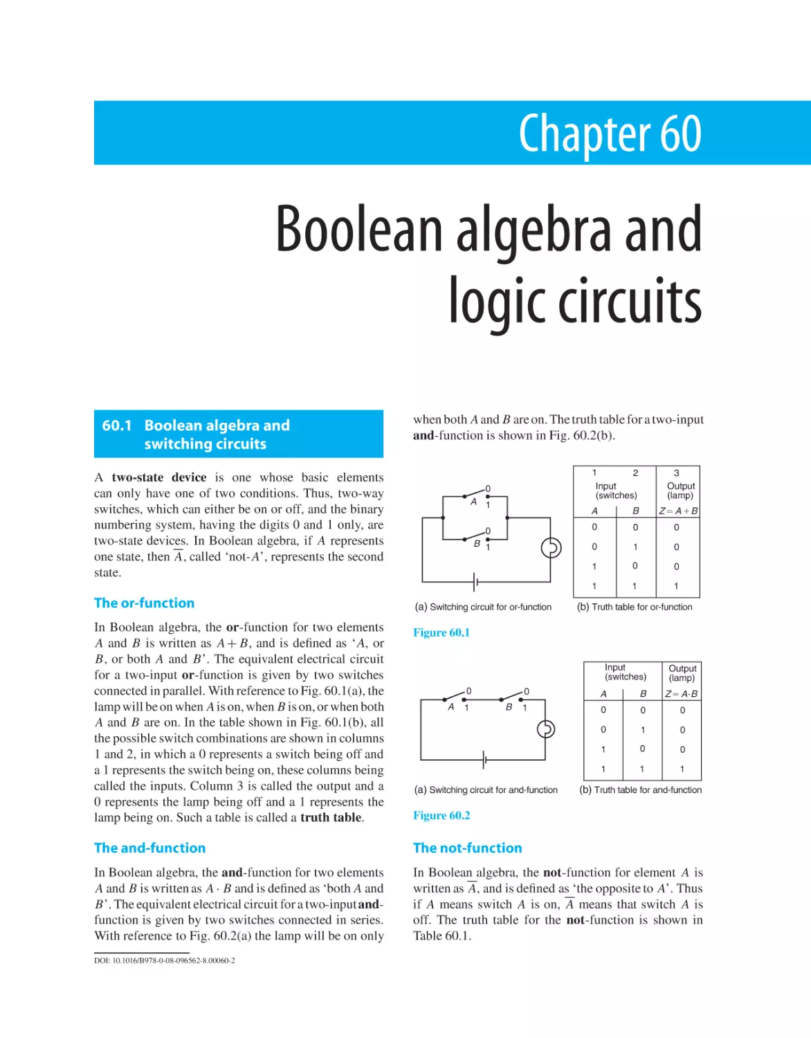 Chapter 60. Boolean algebra and logic circuits
60.1 Boolean algebra and switching circuits