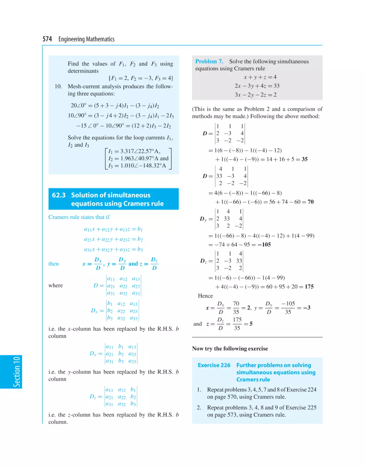 62.3 Solution of simultaneous equations using Cramers rule